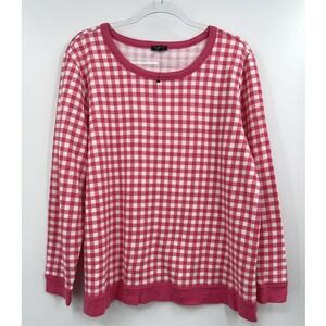 Talbots Sweatshirt Womens Plus 2X Pink White Gingham Check Crewneck Long Sleeve